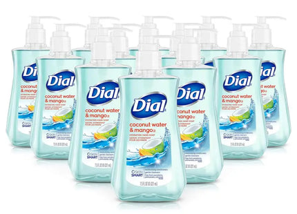 six diall hand wash bottles with a pump of liquid