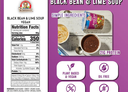 Dr. Mcdougalls Right Foods Vegan Black Bean And Lime Soup 3.4oz (12 Pack) - Food & Beverages > Prepared Ready Meals