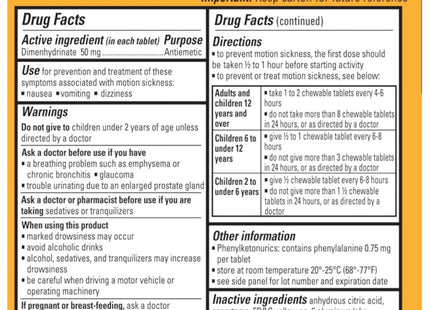 Dramamine Motion Sickness Relief Chewable Tablets Orange Flavored 8ct - Health Care > Over-the-Counter Medication