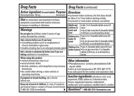 Dramamine Motion Sickness Relief Chewable Tablets Orange Flavored 8ct - Health Care > Over-the-Counter Medication