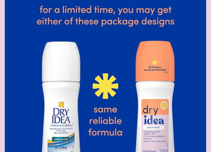 Dry Idea Advanced Antiperspirant Deodorant Roll On Unscented 3.25 FLoz (12 Pack) - Personal Care > Bath & Body