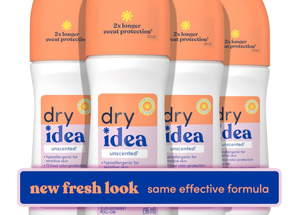 Dry Idea Advanced Antiperspirant Deodorant Roll On Unscented 3.25 FLoz (4 Pack) - Personal Care > Bath & Body
