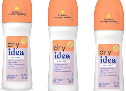 Dry Idea Advanced Antiperspirant Deodorant Roll On Unscented 3.25 FLoz (3 Pack) - Personal Care > Bath & Body