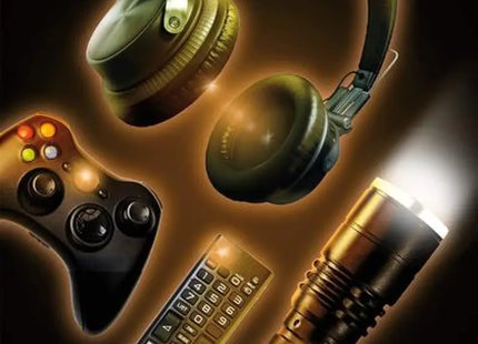 a poster with headphones and a keyboard