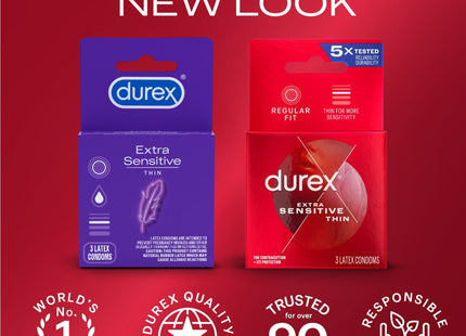 Durex Extra Sensitive Lubricated Latex Condoms Ultra Thin 3ct (2 Pack) - Health Care > Sexual Wellness & Contraceptives