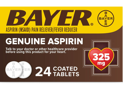 Genuine Bayer Aspirin Pain Reliever Fever Reducer 325mg Coated Tablets 24 Ct (Pack Of 12)