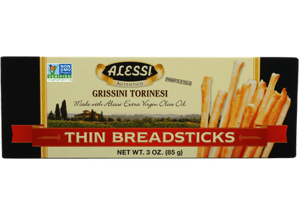 Alessi Imported Breadsticks, Thin Autentico Italian Crispy Bread Sticks, Low Fat Made with Extra Virgin Olive Oil, 3 Ounce (Pack Of 1)