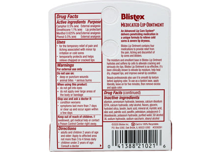 Blistex Medicated Ointment Lip Balm Stick, Relieving, moisturizing, and soothing for lip irritation Cold Sores, 0.21 Ounce (Pack Of 6)