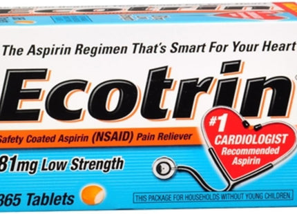 Ecotrin Low Strength Safety Coated Aspirin NSAID 81mg 365 Tablets (2 Pack) - Health Care > Over-the-Counter Medication