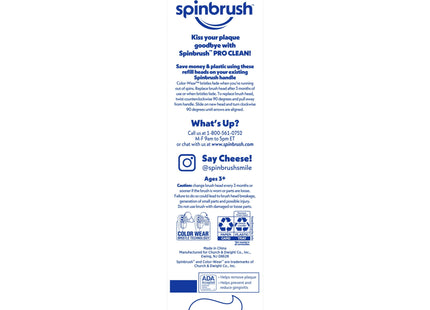 Spinbrush PRO CLEAN Refill, Soft Bristles, Includes 2 Replacement Heads for Battery Powered Toothbrushes (PacK Of 24)