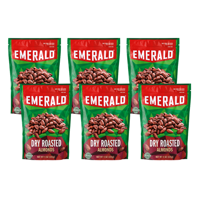 Emerald Dry Roasted Almonds Nuts Non-GMO No Artificial Flavors 5oz (6 Pack) - Food & Beverages > Snacks Seeds