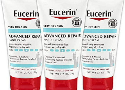 Eucerin Advanced Repair Extra-Enriched Hand Cream Fragrance Free 2.7oz (3 Pack) - Personal Care > Skin Lotion &