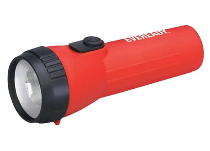 a red flashlight with a white light on it