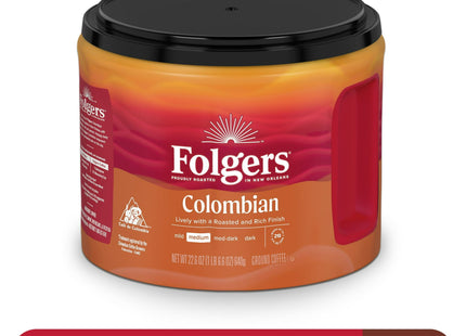 Folgers Colombian Coffee, Medium Roast Ground, With A Roasted And Rich Finish, Canister 22.6 Ounce (Pack Of 32)