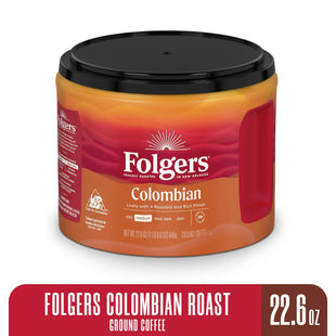 Folgers Colombian Coffee, Medium Roast Ground, With A Roasted And Rich Finish, Canister 22.6 Ounce (Pack Of 32)