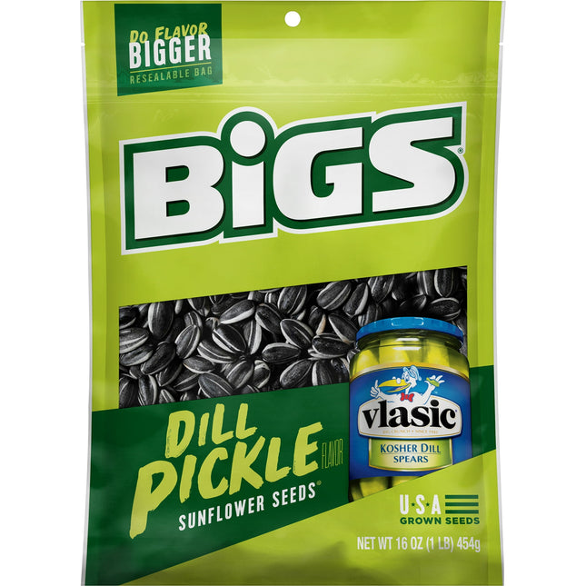 Bigs Vlasic Dill Pickle Sunflower Seeds, Keto Friendly Snack, Low Carb Lifestyle, 16 Ounce (Pack Of 12)