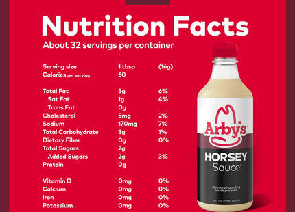 Arby's Horsey Sauce, bottles, A Sauce for All Meat, 16 Fluid Ounce, (Pack Of 6)