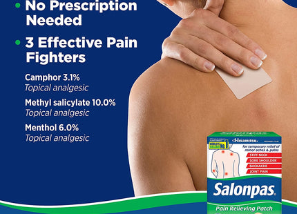 Salonpas Pain Relieving Patch, 8-Hour Pain Relief, 60 Patches (Pack Of 6)