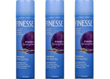 Finesse Finish + Strengthen Extra Hold Hairspray Aerosol Unisex 7oz (3 Pack) - Personal Care > Hair & Styling Products