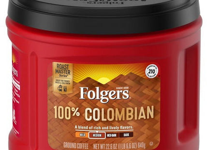 Folgers 100% Colombian Medium Roast Ground Coffee Canister 22.6oz - Food & Beverages > Non-Alcoholic Drinks