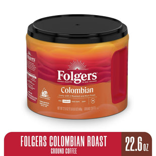 Folgers 100% Colombian Medium Roast Ground Coffee Canister 22.6oz (5 Pack) - Food & Beverages > Non-Alcoholic Drinks