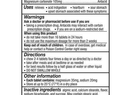 Gaviscon Extra Strength Chewable Antacid Tablets Original Flavor 100ct (24 Pack) - Health Care > Over-the-Counter