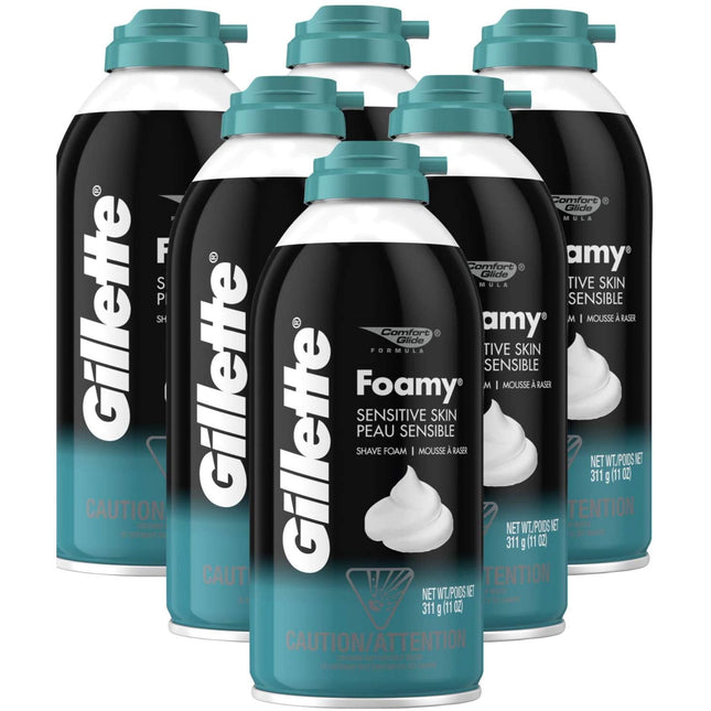 Gillette Foamy Sensitive Shave Foam Aerosol Men Skin 11oz (6 Pack) - Personal Care > Shaving & Grooming Creams Foams