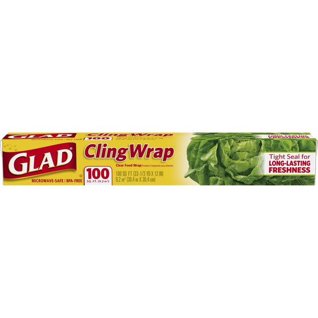 Glad Cling Clear Plastic Food Wrap 33.3 Yard x 12 Inch 100 sq ft Roll (3 Pack) - Kitchen & Dining > Storage Film Foil