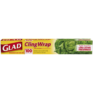 Glad Cling Clear Plastic Food Wrap 33.3 Yard x 12 Inch 100 sq ft Roll - Kitchen & Dining > Storage Film Foil Wraps