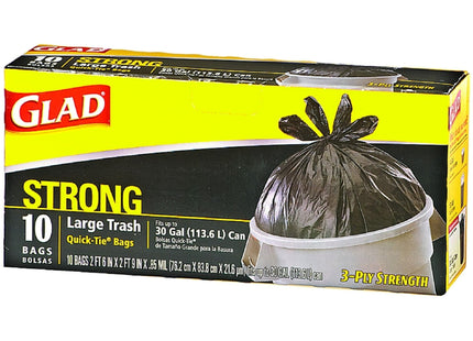 Glad Quick Tie Strong Large Trash Bags 30 Gallon Black 10 Ct (12 Pack) - Cans & Wastebaskets