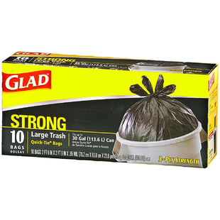 Glad Quick Tie Strong Large Trash Bags 30 Gallon Black 10 Ct (12 Pack) - Cans & Wastebaskets