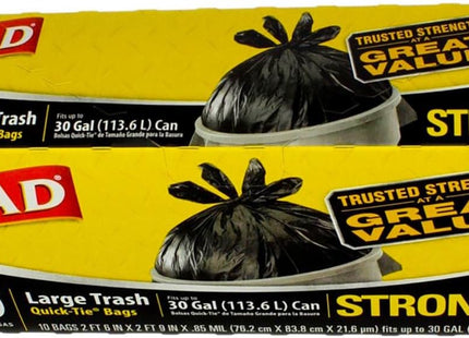 Glad Quick Tie Strong Large Trash Bags 30 Gallon Black 10 Ct (12 Pack) - Cans & Wastebaskets