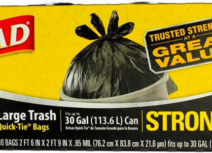 Glad Quick Tie Strong Large Trash Bags 30 Gallon Black 10 Ct (3 Pack) - Cans & Wastebaskets