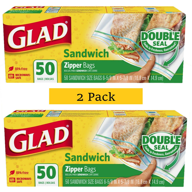 Glad Sandwich Zipper Food Storage Bags 6 5/8 X 8 Clear 50 ct (2 Pack) - Kitchen & Dining >