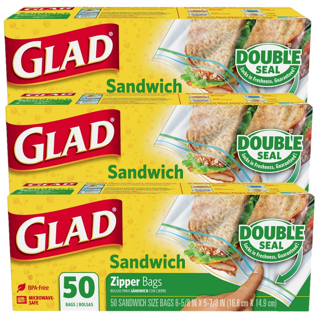 Glad Sandwich Zipper Food Storage Bags 6 5/8 X 8 Clear 50 ct (3 Pack) - Kitchen & Dining >