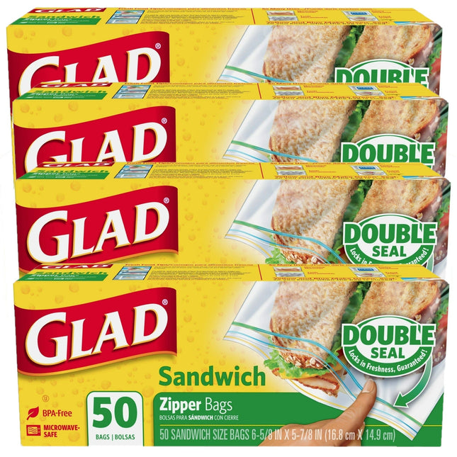 Glad Sandwich Zipper Food Storage Bags 6 5/8 X 8 Clear 50 ct (4 Pack) - Kitchen & Dining >