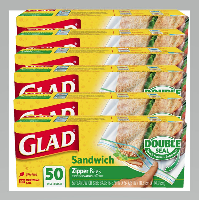 Glad Sandwich Zipper Food Storage Bags 6 5/8 X 8 Clear 50 ct (6 Pack) - Kitchen & Dining >