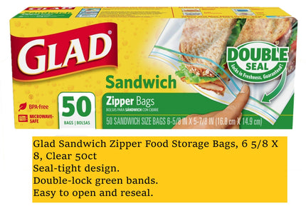 Glad Sandwich Zipper Food Storage Bags 6 5/8 X 8 Clear 50 ct - Kitchen & Dining >
