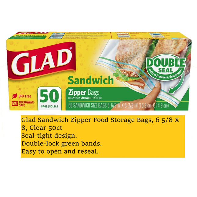 Glad Sandwich Zipper Food Storage Bags 6 5/8 X 8 Clear 50 ct - Kitchen & Dining >