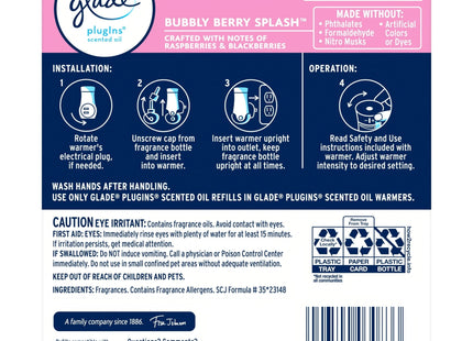 Glade PlugIns Scented Oil Air Freshener Refills Bubbly Berry Splash 2ct - Household Supplies > Home Fragrances