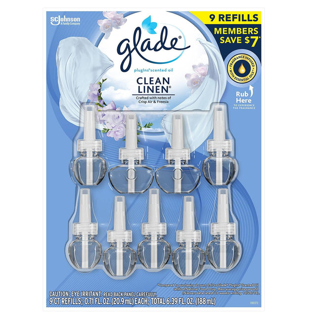 Glade PlugIns Scented Oil Refill Clean Linen 6.39oz 9ct (2 Pack) - Household Supplies > Home Fragrances Air Fresheners