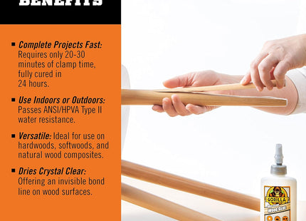 Gorilla Water Based Wood Glue Natural Color Indoor-Outdoor Use 4oz (8 Pack) - Business & Industrial > Adhesives