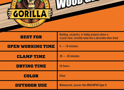 Gorilla Water Based Wood Glue Natural Color Indoor-Outdoor Use 4oz (8 Pack) - Business & Industrial > Adhesives