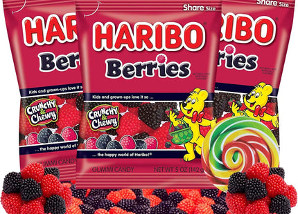 Haribo Delicious Raspberries Gummi Crunch Candy Soft & Chewy 5oz (12 Pack) - Food Beverages > Sweets Chocolate Gummy