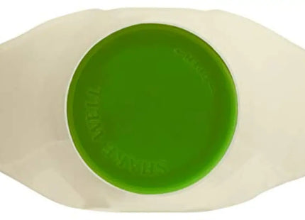 a green and white plastic container with a white lid