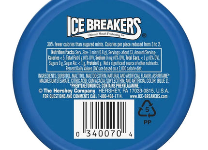 a close up of a blue container of ice breakers