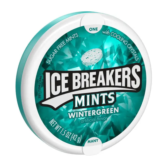 a close up of a container of ice breakers mints