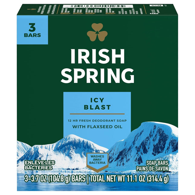 Irish Spring Icy Blast Refreshing 12H Deodorant Soap 3 X 3.75 Bar Each (3 Pack) - Personal Care > Bath & Body Soaps