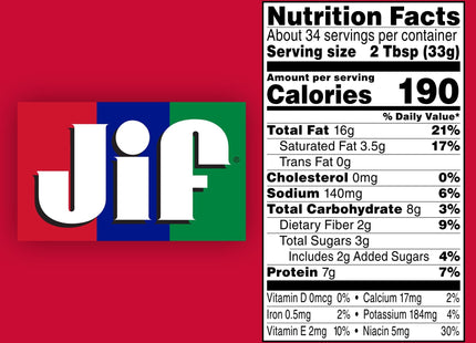 Jif Creamy Natural Peanut Butter Rich Nutty Flavor 40oz (6 Pack) - Food & Beverages > Jam Honey Spreads Nut Butters