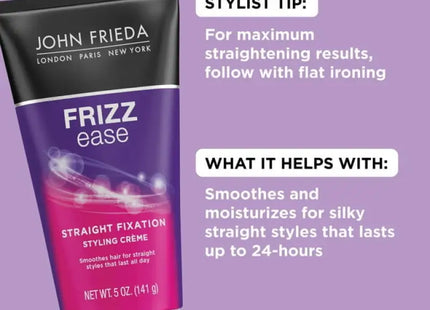 John Frieda Anti Frizz Ease Straight Fixation Milk Protein + Almond Oil Styling Cream for Frizzy Dry Hair 5 fl oz